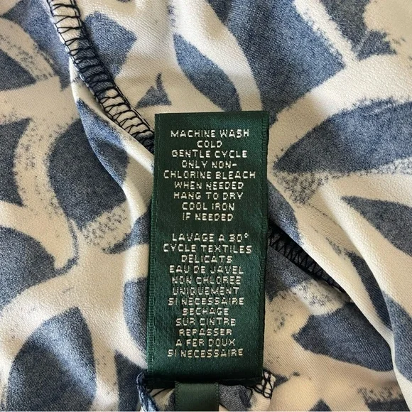 NWT Lauren Ralph Lauren White & Blue Dress | Ruched Faux Wrap V-Neck | 16 - Picture 10 of 14